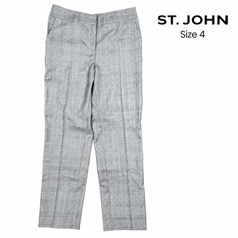 St John Gray Plaid Straight Leg Dress Pants Women's 4 28" Inseam